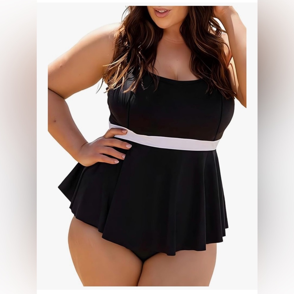 Eytino Plus Size Tankini Swimsuits for Women Colorblock Two Piece Tankini Top F4
